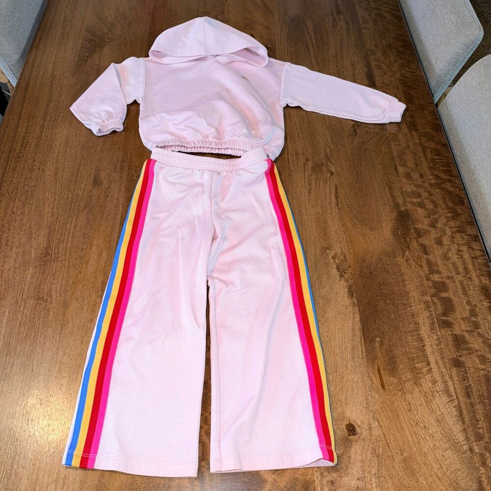 Old Navy Girls 5T Pink Hoodie & Pants 2-Piece Set Rainbow Stripe
